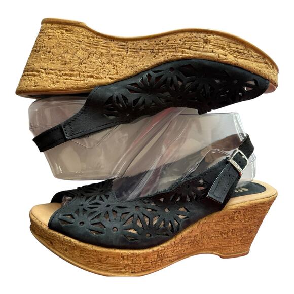 Spring Step Footsie Women's Slingback 3" Wedge Sandals in black size 41 9.5-10 - Picture 3 of 15